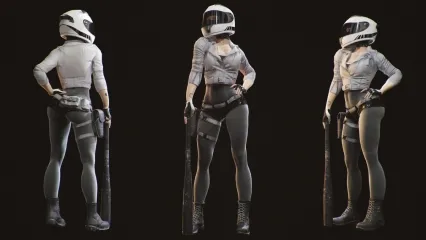 机车女 棒球美女 机车女孩 黑帮女孩 戴摩托车头盔美女3D模型