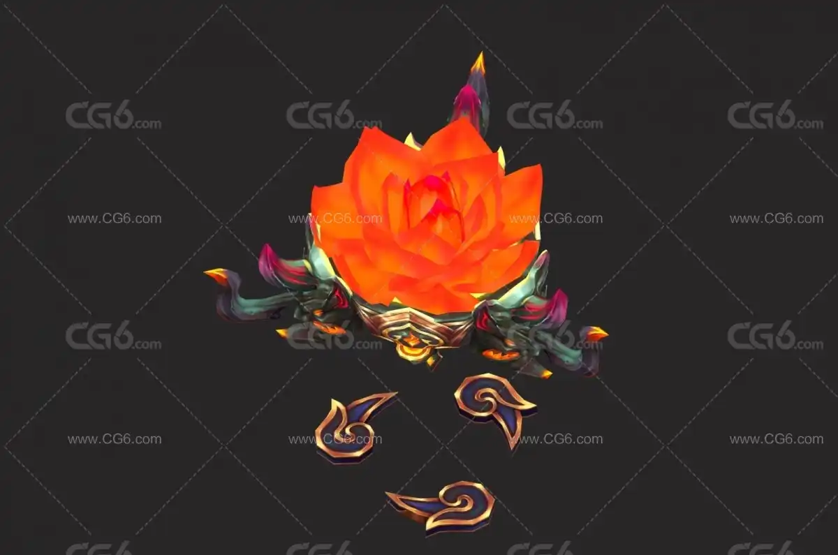 业火红莲  火族圣物 红莲花 火莲 魔域莲花3D模型-1