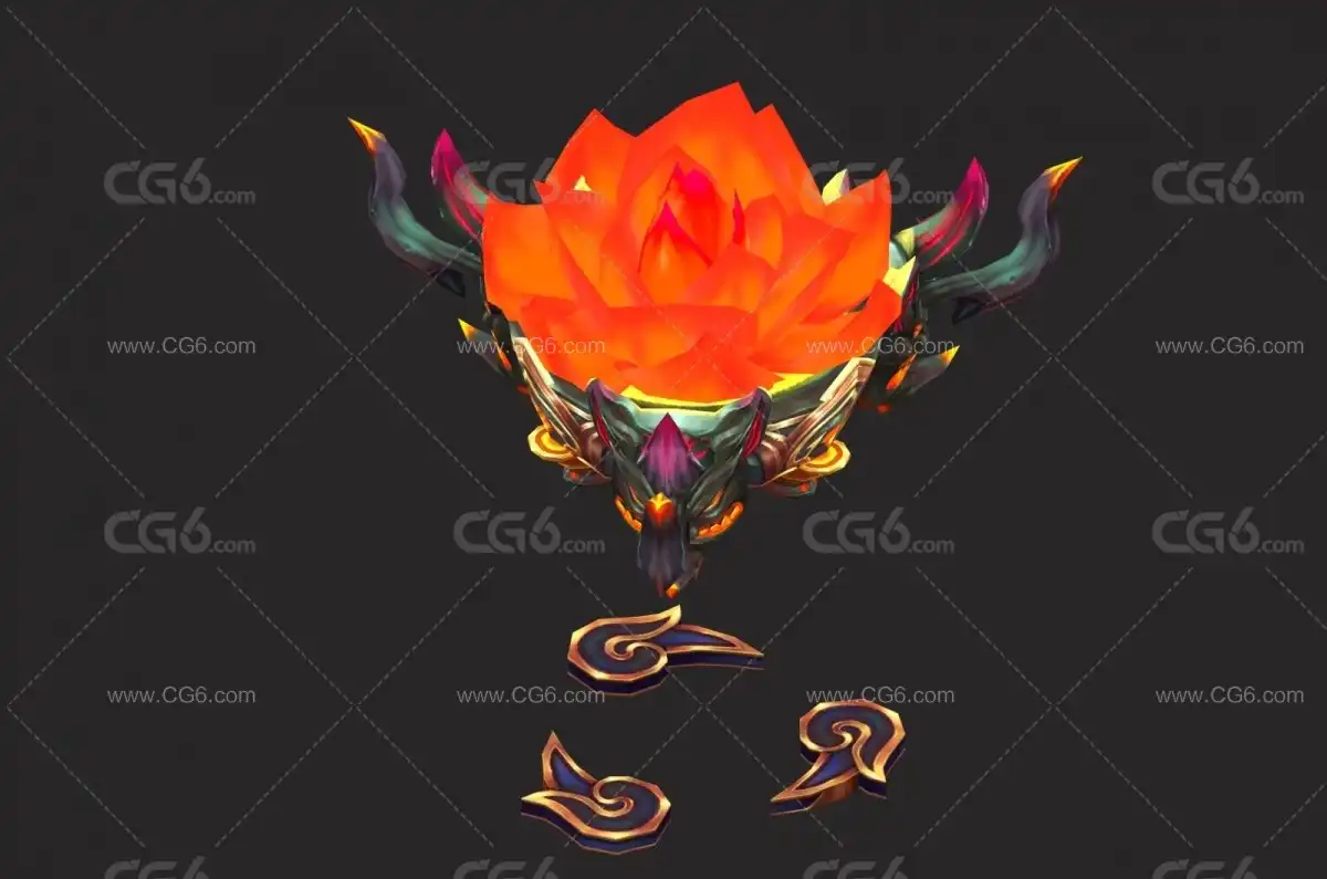 业火红莲  火族圣物 红莲花 火莲 魔域莲花3D模型-2