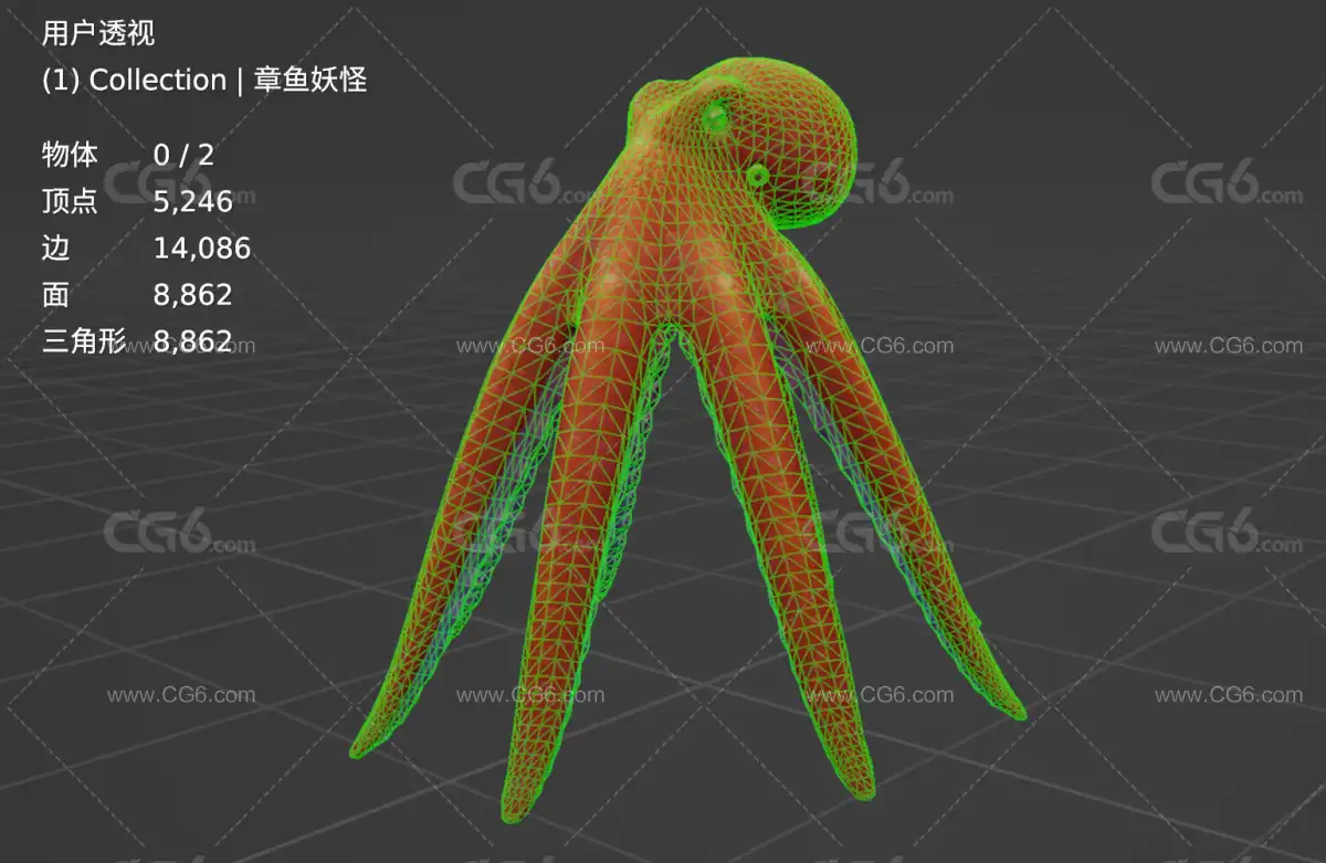 卡通手绘风格化章鱼怪 红色大章鱼 章鱼怪兽 乌贼 巨型海怪 海妖3D模型-7