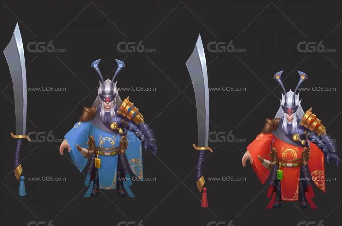 双士武将  战斗士 无双猛将 武将 大将军 古代宫廷侍卫 大刀客 仙侠人物3D模型-1