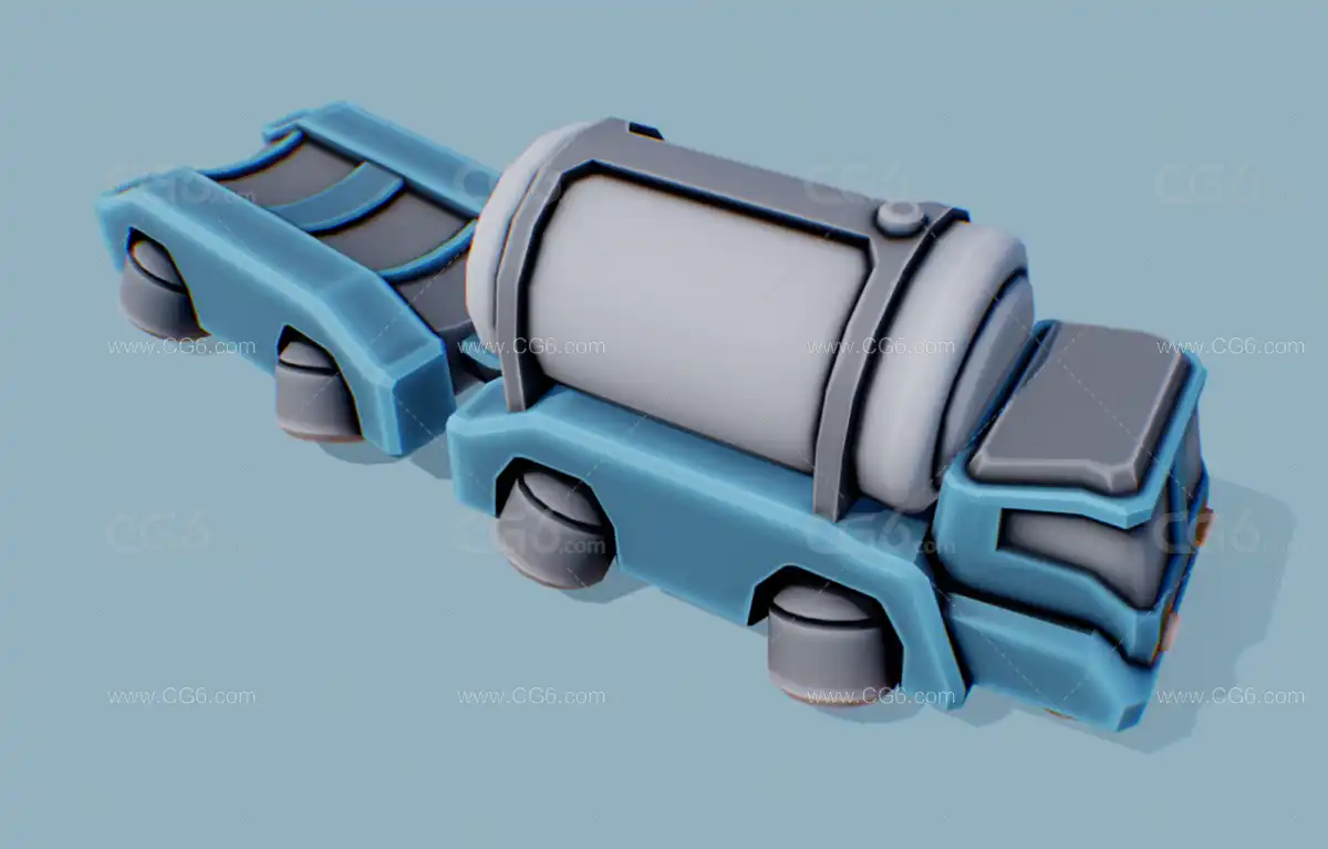 LowPoly卡通风格化科幻牵引车 水泥搅拌车 太空牵引车 低模概念工程车3D模型-4