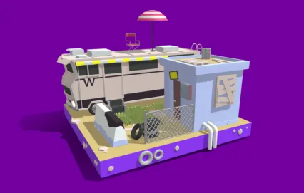 LOWPOLY 多边形 卡通 简模小房子 房车 休闲房车3D模型