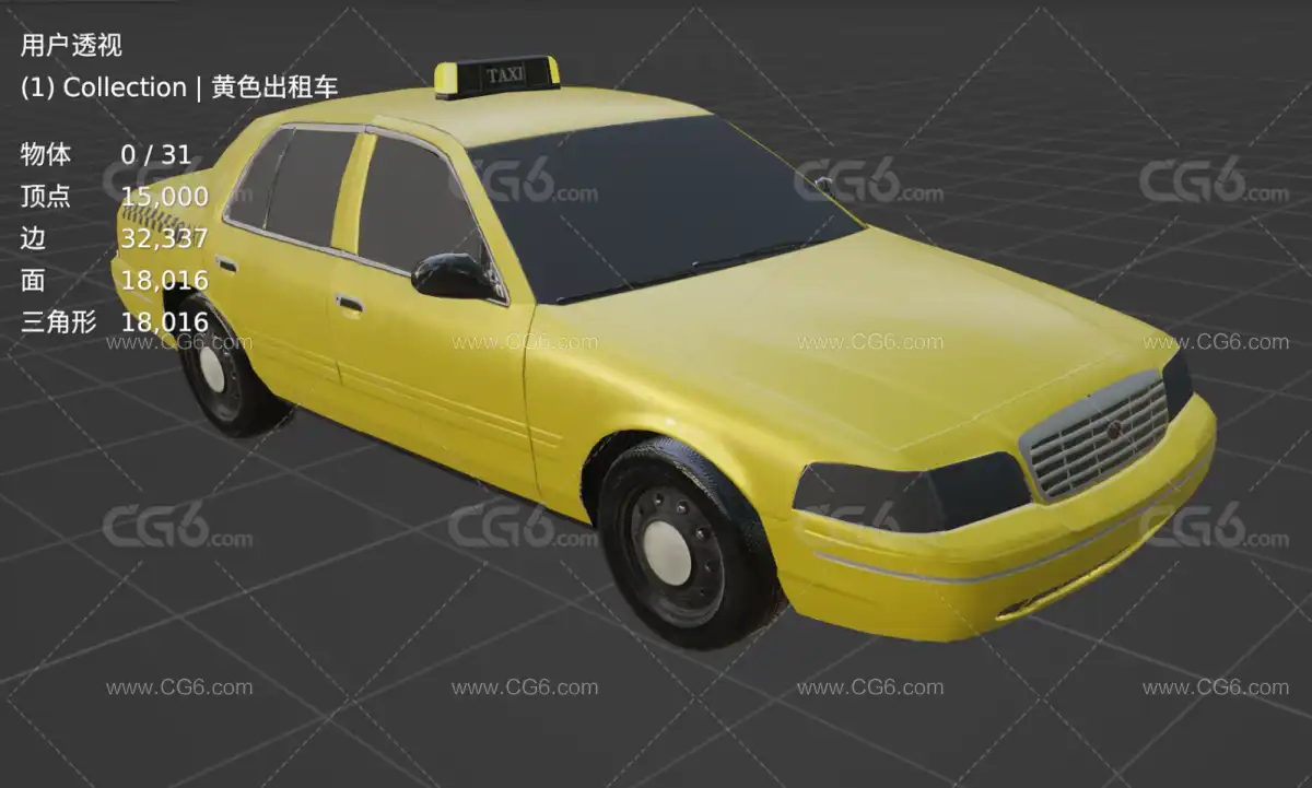 次时代PBR材质国外老式出租车 轿车 TAxi汽车 黄色出租车3D模型-6