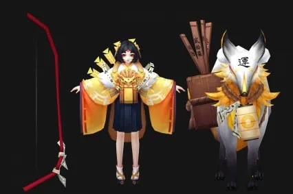 运转金女孩子 阴阳弓箭手 狐妖女孩 阴阳师 女法师 和服女孩 古装美女 女妖 狐妖3D模型