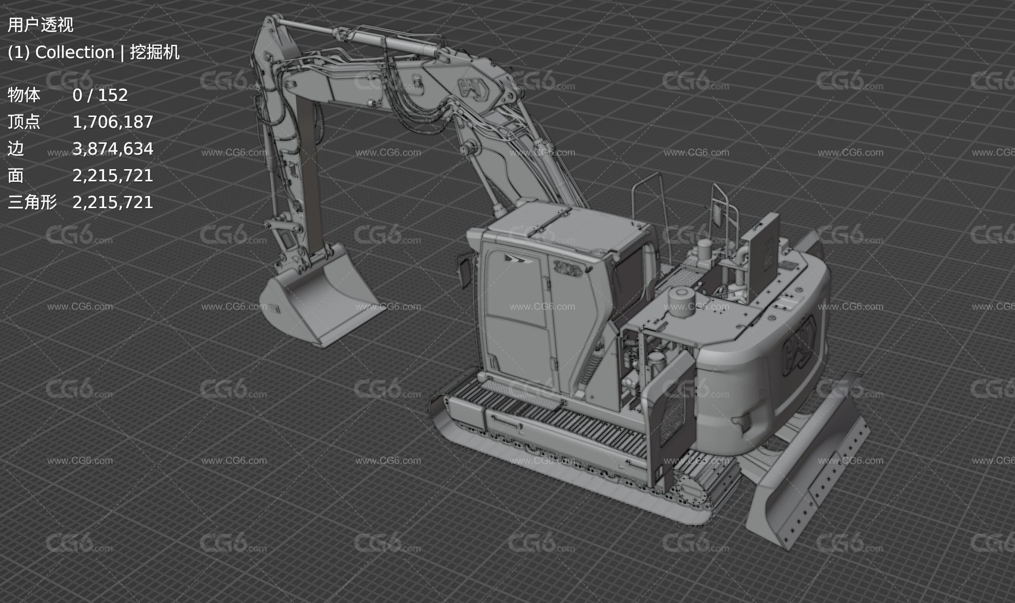 CAT 313 三臂挖土机 大型挖掘机 重型机械手臂 工程车 轮式挖掘机 履带式挖掘机 挖机3D模型-6