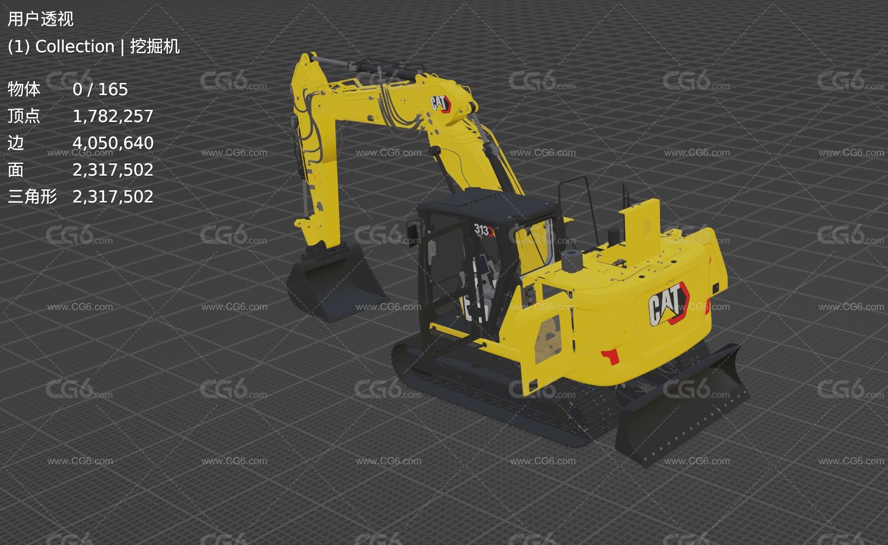 CAT 313 三臂新客舱挖土机 挖掘机 重型机械手臂 工程车 轮式挖掘机 履带式挖掘机 挖机3D模型-7