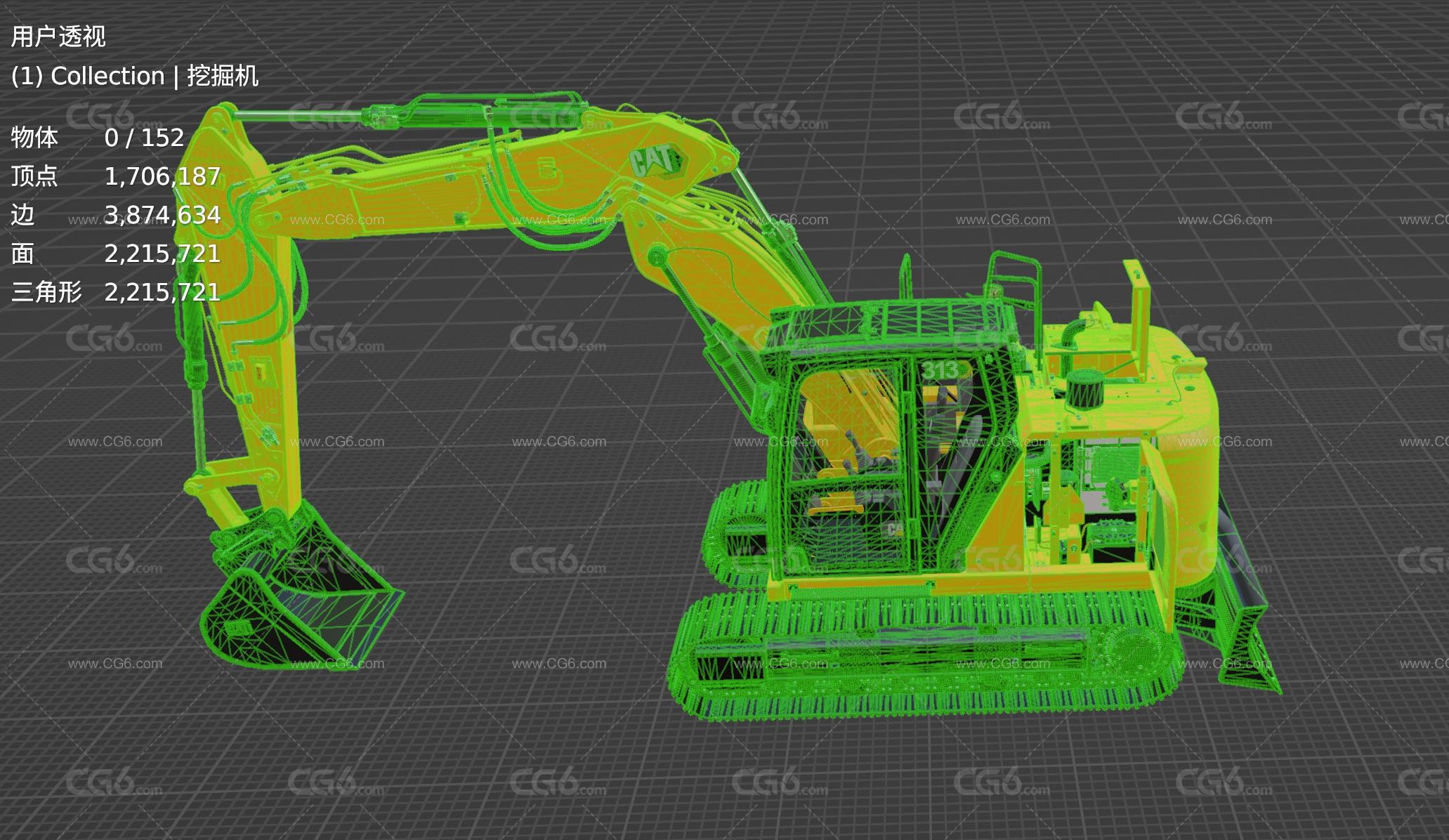 CAT 313 三臂挖土机 大型挖掘机 重型机械手臂 工程车 轮式挖掘机 履带式挖掘机 挖机3D模型-8