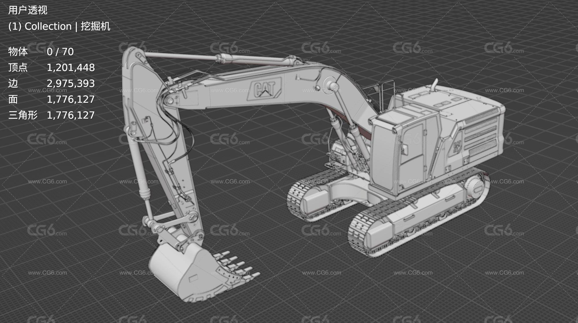 Cat336挖掘机 挖土机 挖机 履带式挖掘机 机械手臂 工程车 反铲挖掘机 钩机 工程机械3D模型-6