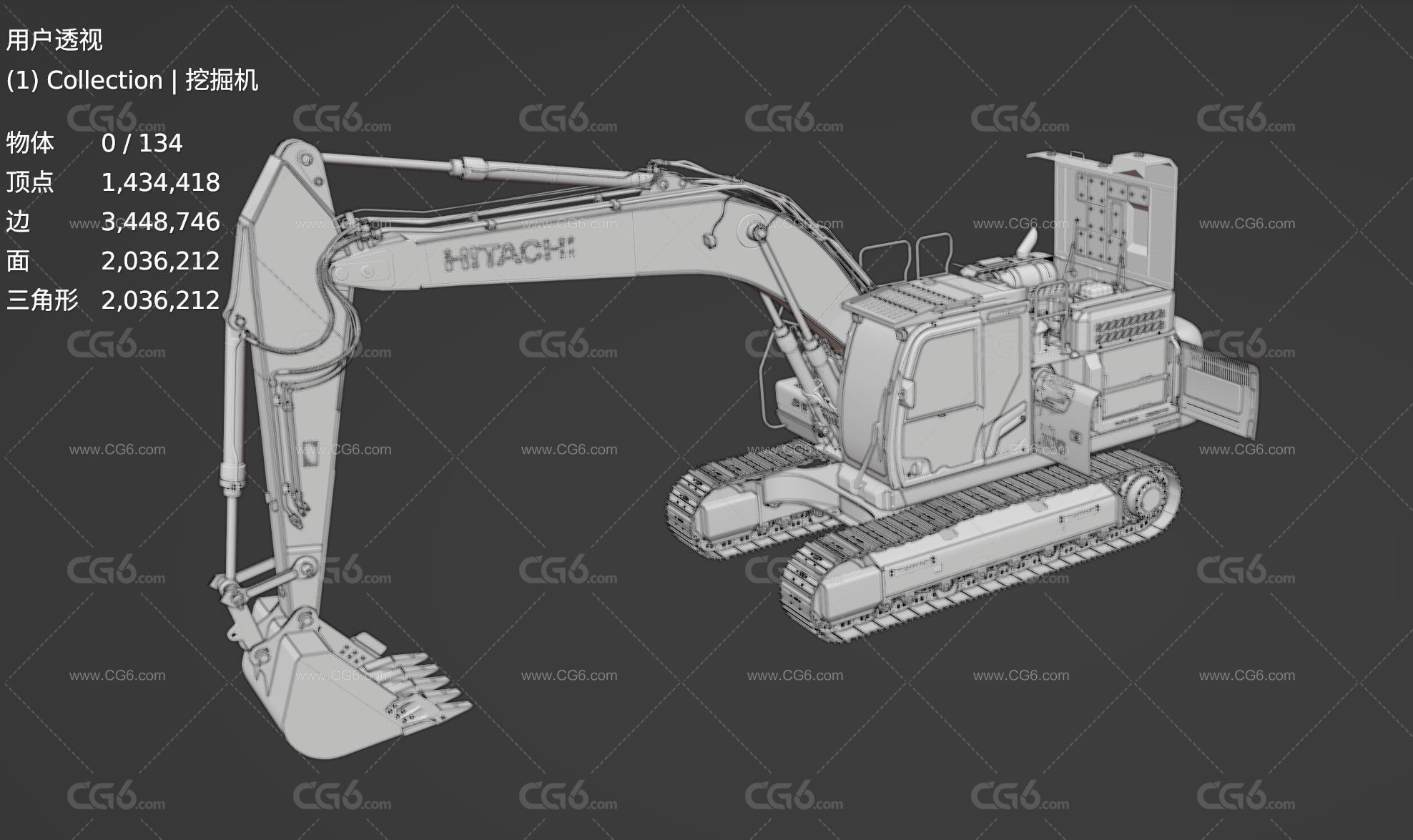 日立ZX300-7中型挖掘机 挖土机 挖机 履带式挖掘机 机械手臂 工程车 反铲挖掘机3D模型-6