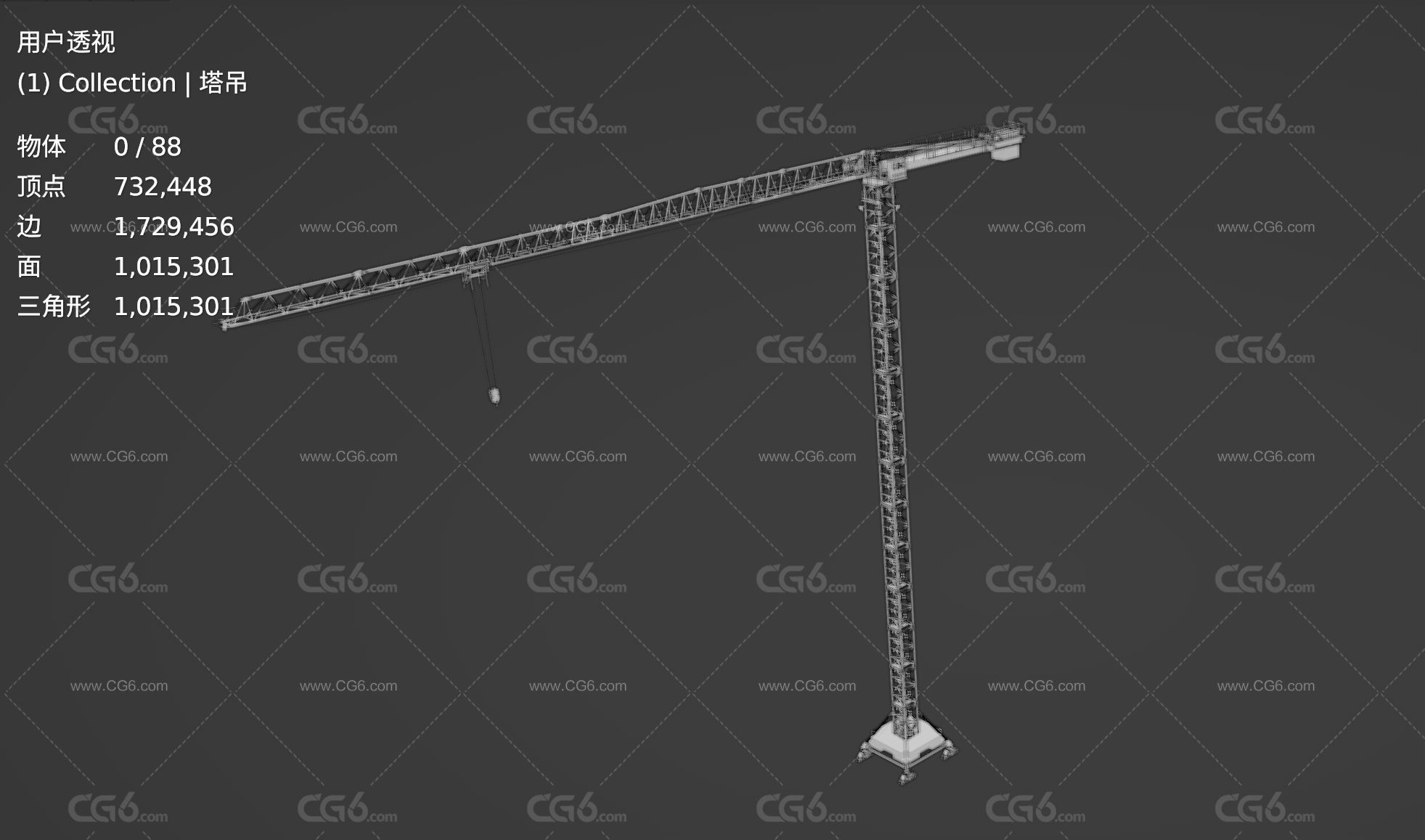 tower Crane 塔吊 吊塔 塔式起重机 塔机 工地塔吊 工业设备 动臂平臂塔吊 工程设备3D模型-6