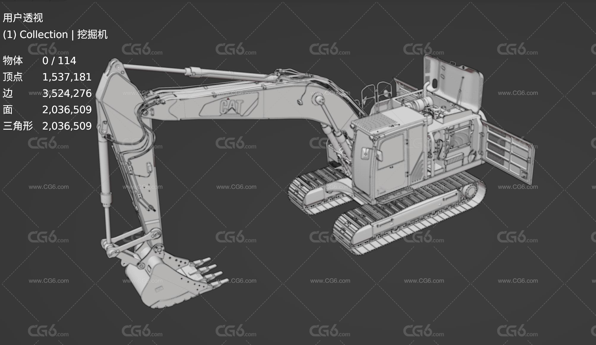 CAT323 EL 中型挖掘机 挖土机 挖机 履带式挖掘机 机械手臂 工程车 反铲挖掘机 钩机 工程机械3D模型-6