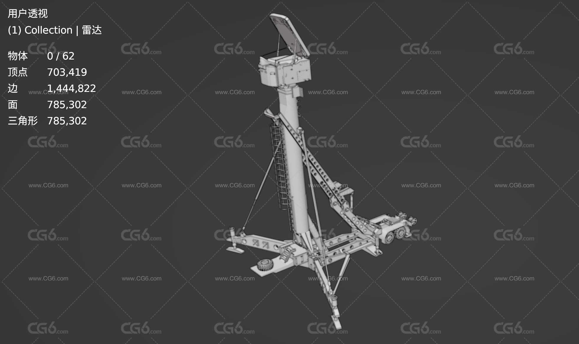 40V6M襟翼盖桅杆雷达 俄罗斯雷达车3D模型-6