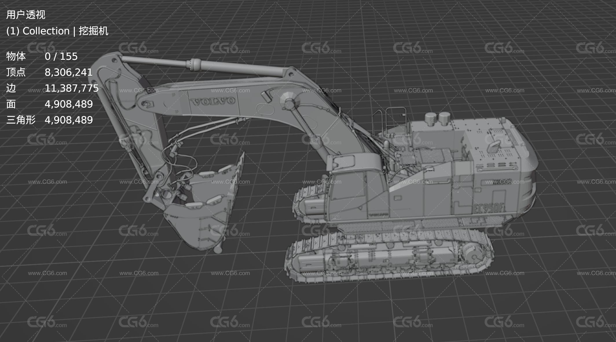 沃尔沃EC950F大型挖掘机 挖土机 挖机 履带式挖掘机 机械手臂 工程车 反铲挖掘机 钩机 工程机械3D模型-6