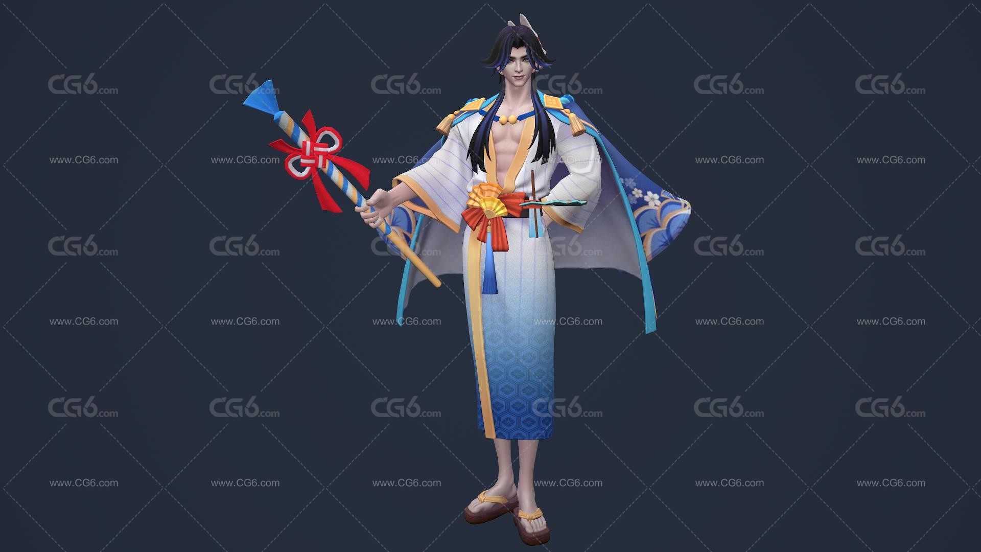 夏日火花魔法师 男祭司 大魔法师 阴阳师 武士 日本男法师 巫师 术士 医师3D模型-5