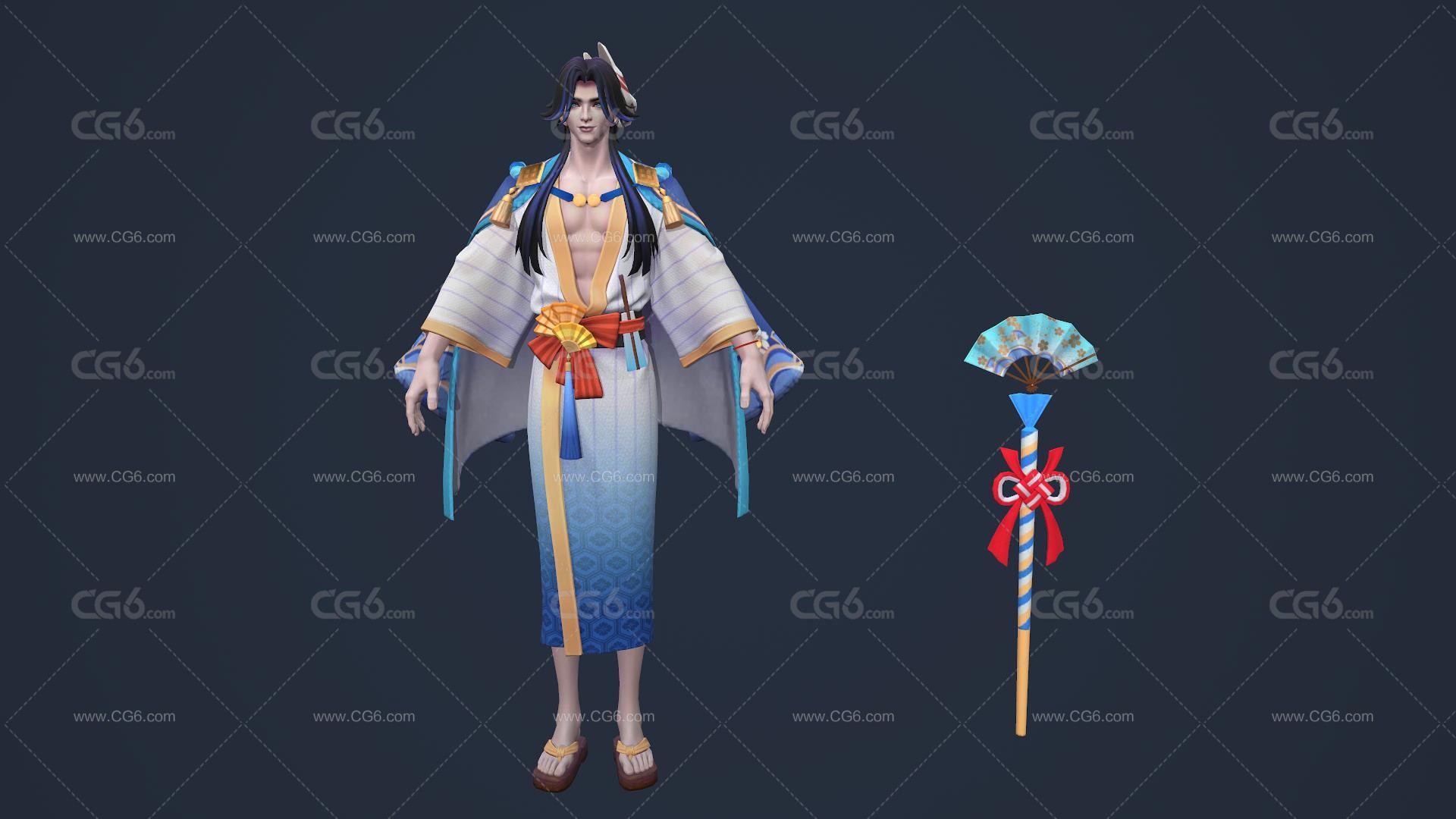 夏日火花魔法师 男祭司 大魔法师 阴阳师 武士 日本男法师 巫师 术士 医师3D模型-1