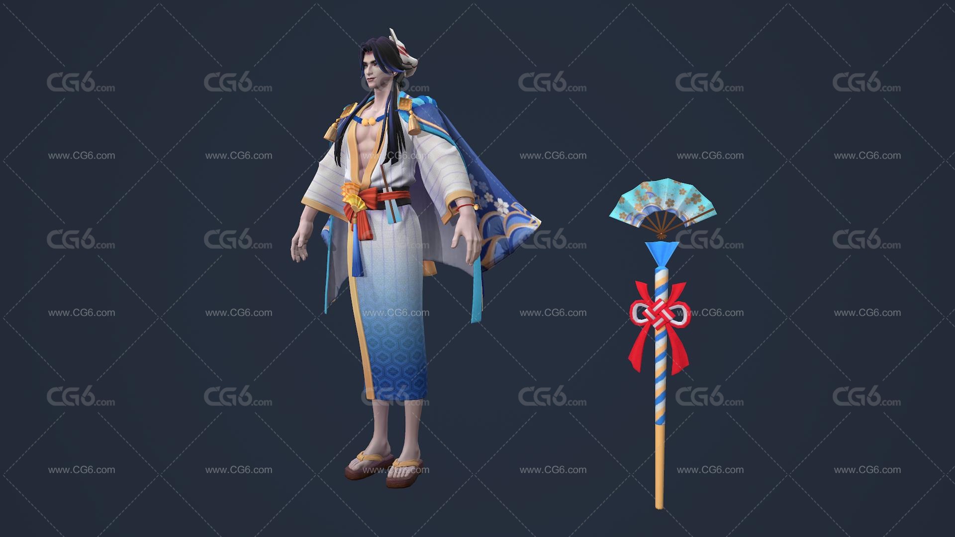 夏日火花魔法师 男祭司 大魔法师 阴阳师 武士 日本男法师 巫师 术士 医师3D模型-2