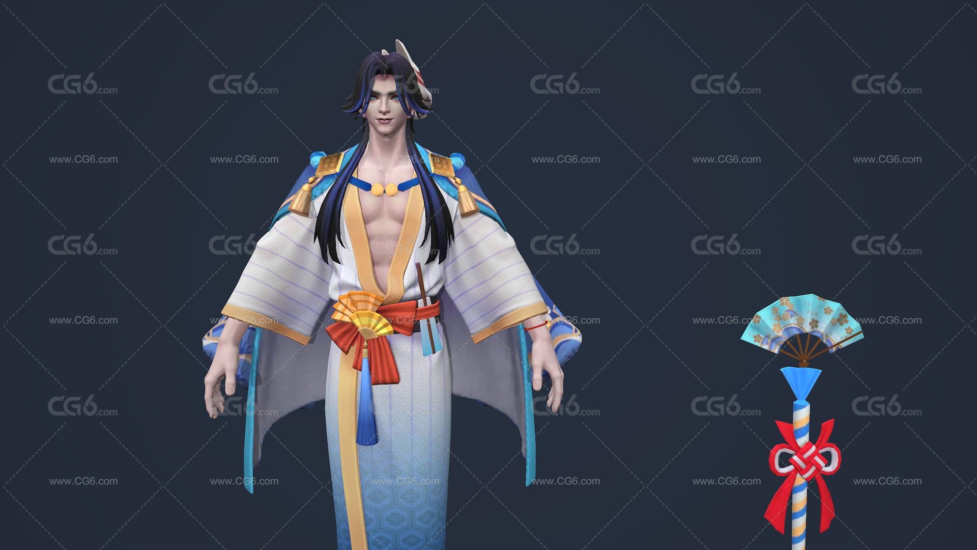 夏日火花魔法师 男祭司 大魔法师 阴阳师 武士 日本男法师 巫师 术士 医师3D模型-4