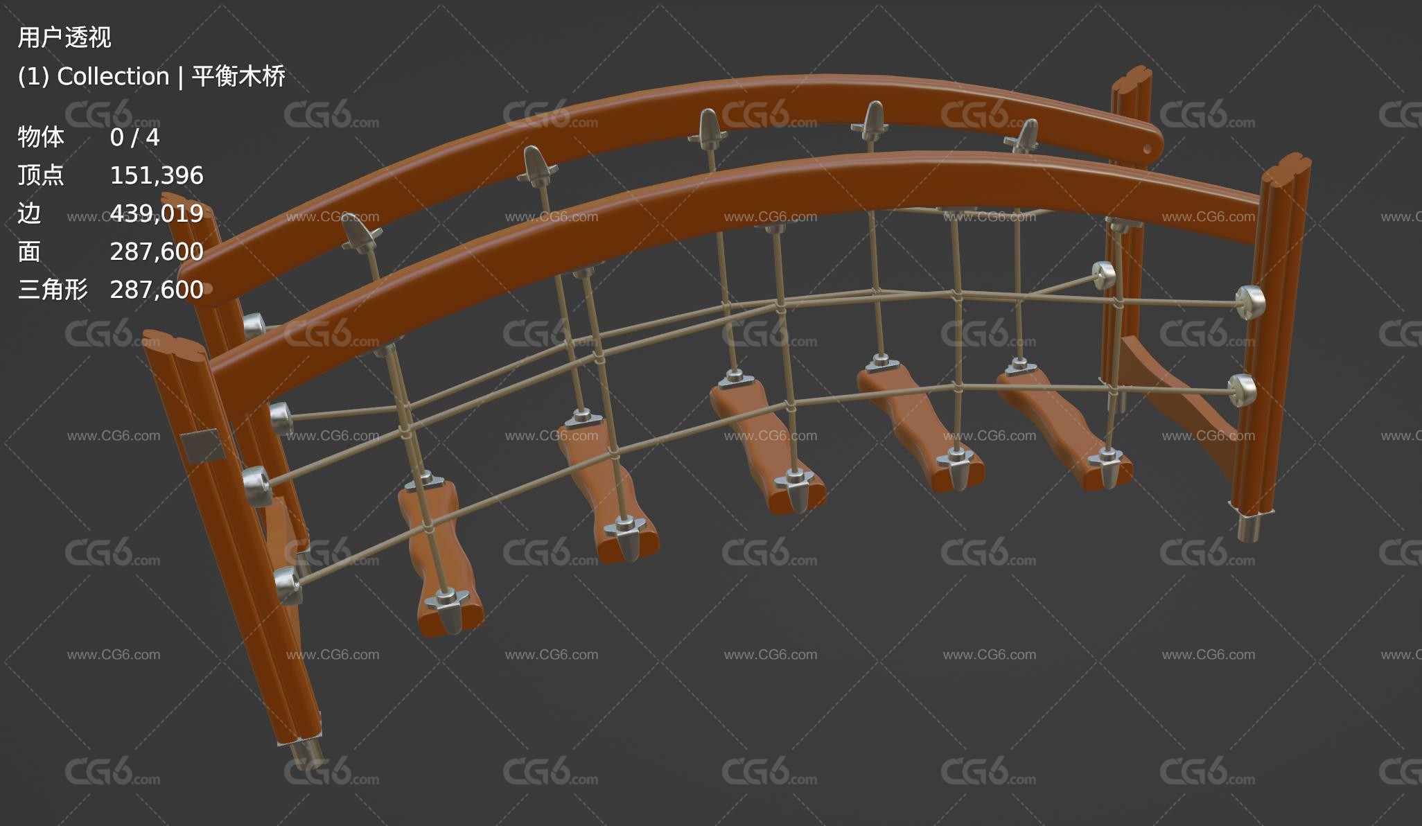 吊桥 木桥 平衡木桥 儿童乐园娱乐设施 木板桥 摇摆木桥3D模型-6
