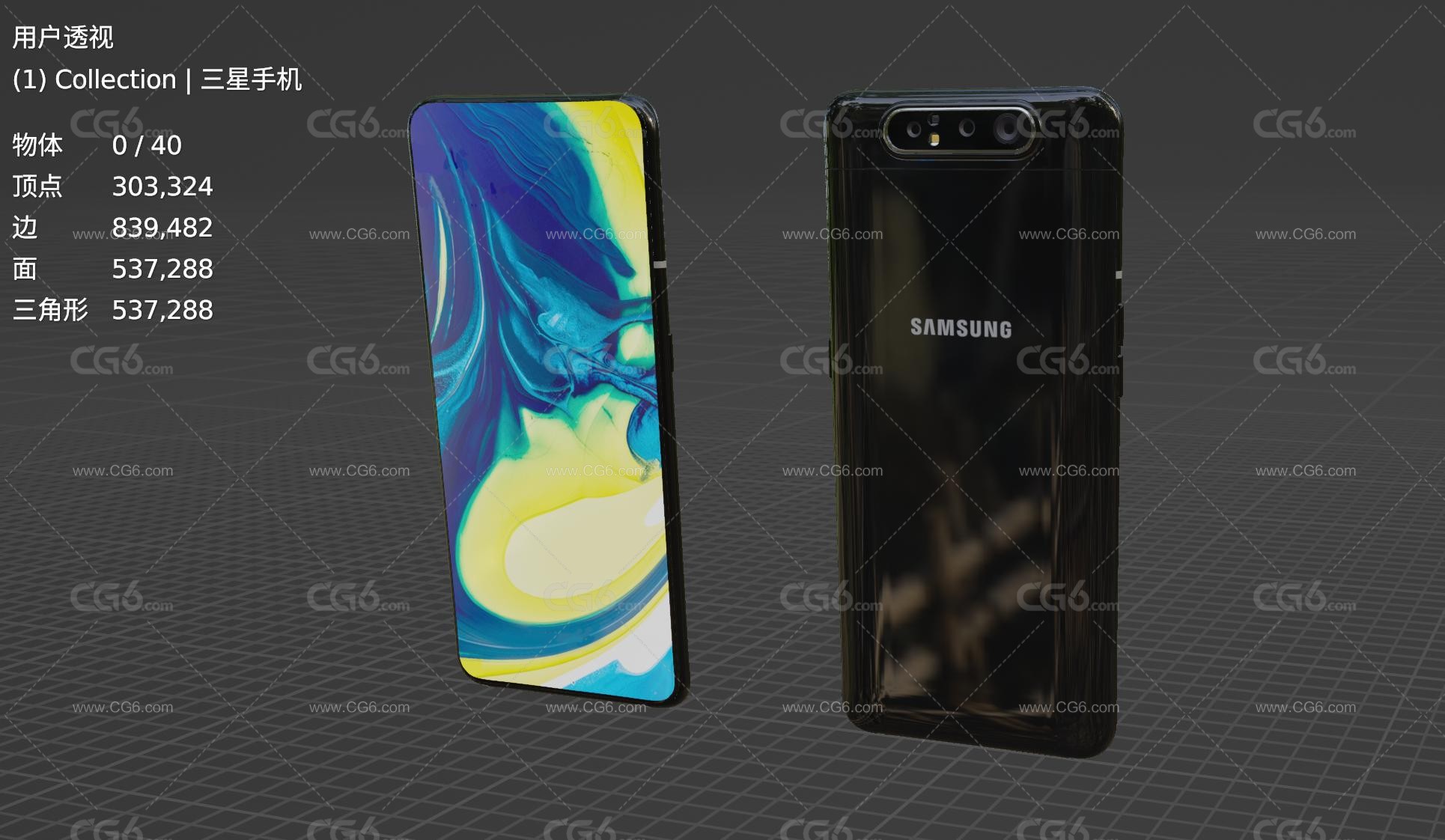 三星手机 全面屏手机 智能手机 大屏手机 三星A80手机 Samsung Galaxy手机3D模型-4