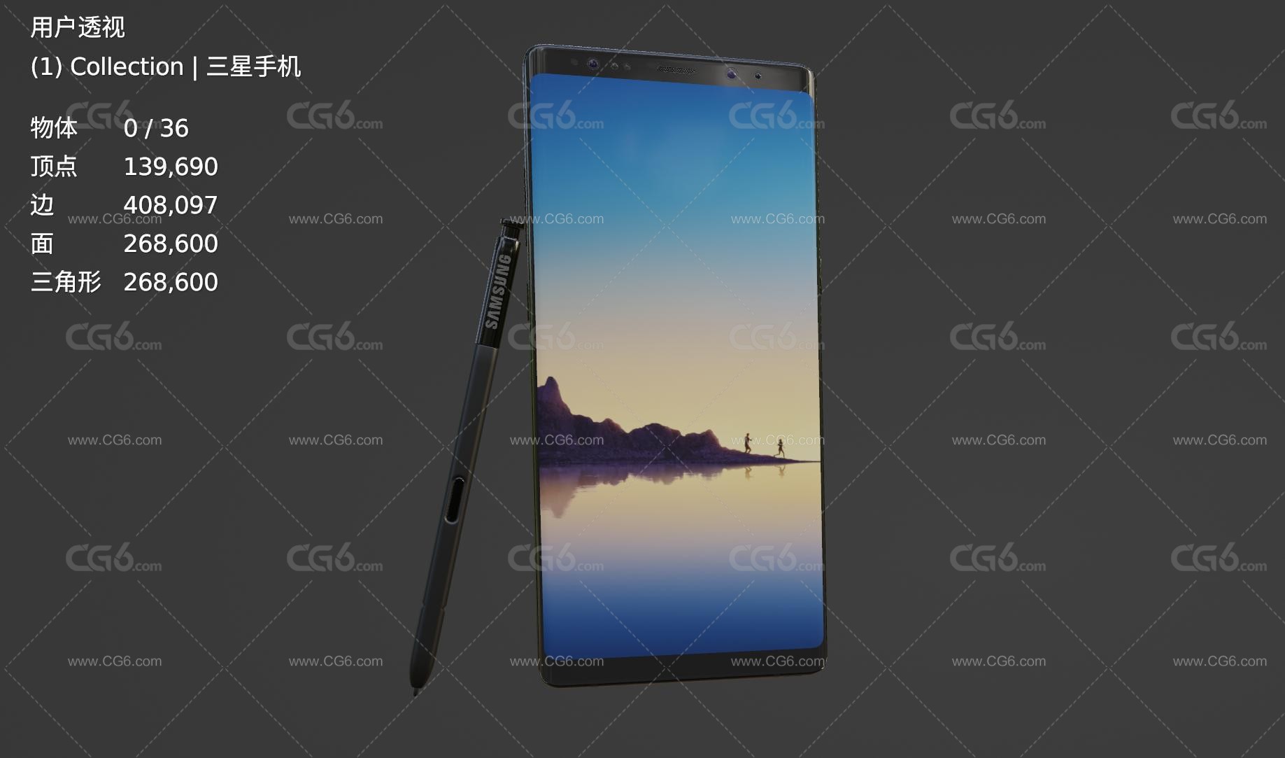 三星手机 全面屏手机 智能手机 大屏手机 三星Note 8手机 Samsung Galaxy手机3D模型-5