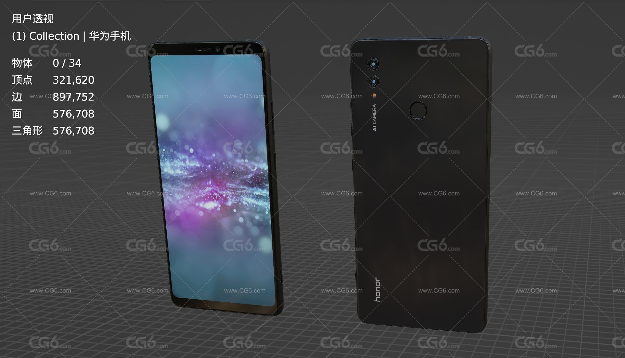 华为手机 全面屏手机 智能手机 大屏手机 安卓手机Huawei Honor Note 10手机3D模型-4