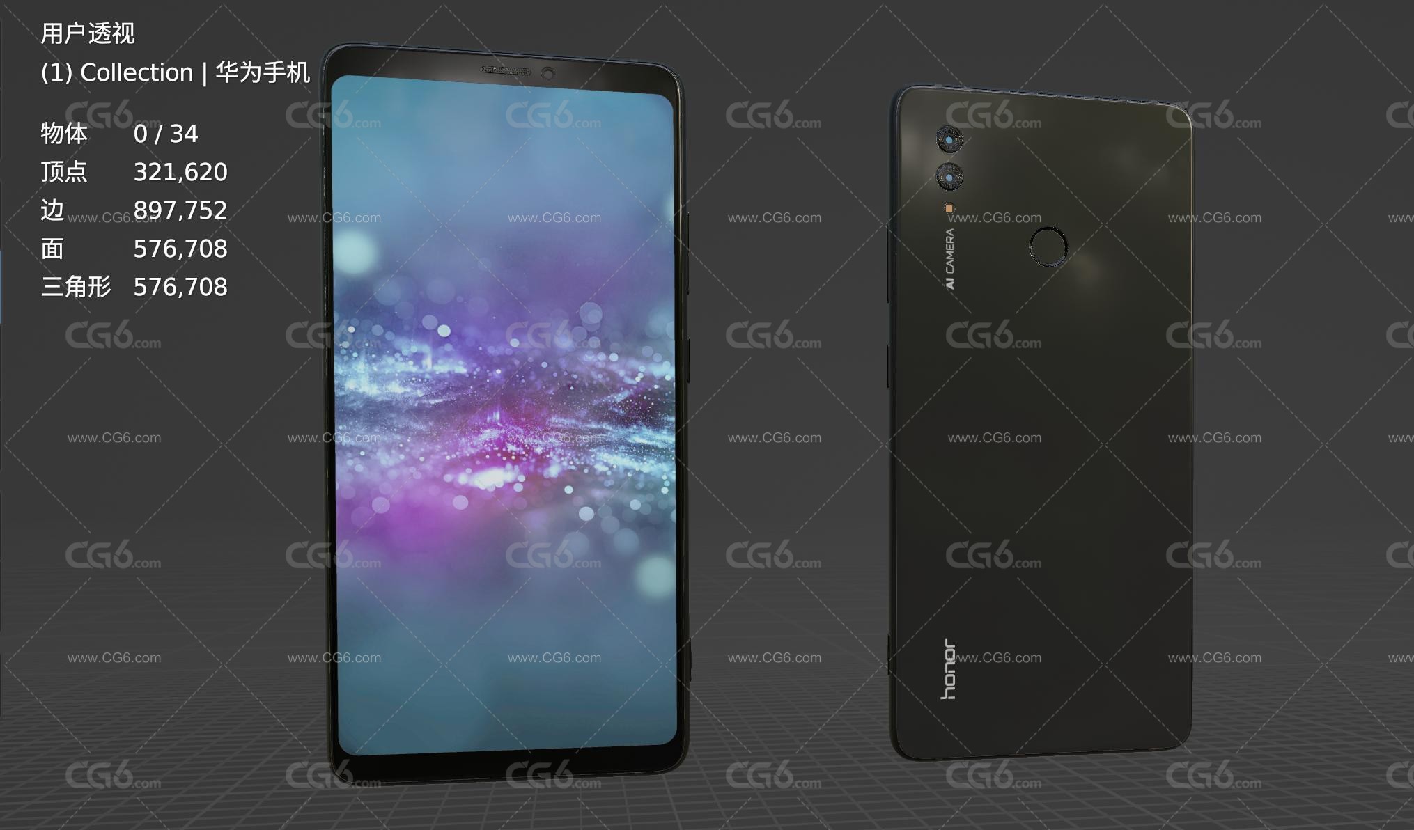 华为手机 全面屏手机 智能手机 大屏手机 安卓手机Huawei Honor Note 10手机3D模型-5