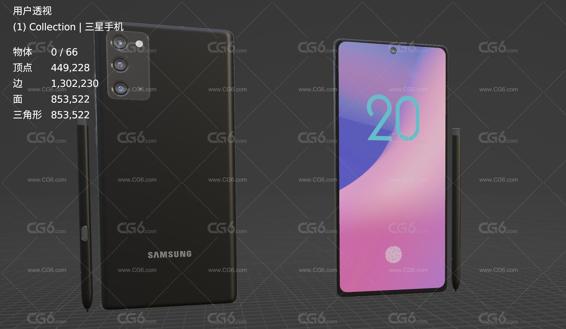 三星手机 智能手机 全面屏大屏手机 三星Note 20手机 Samsung Galaxy手机3D模型-6