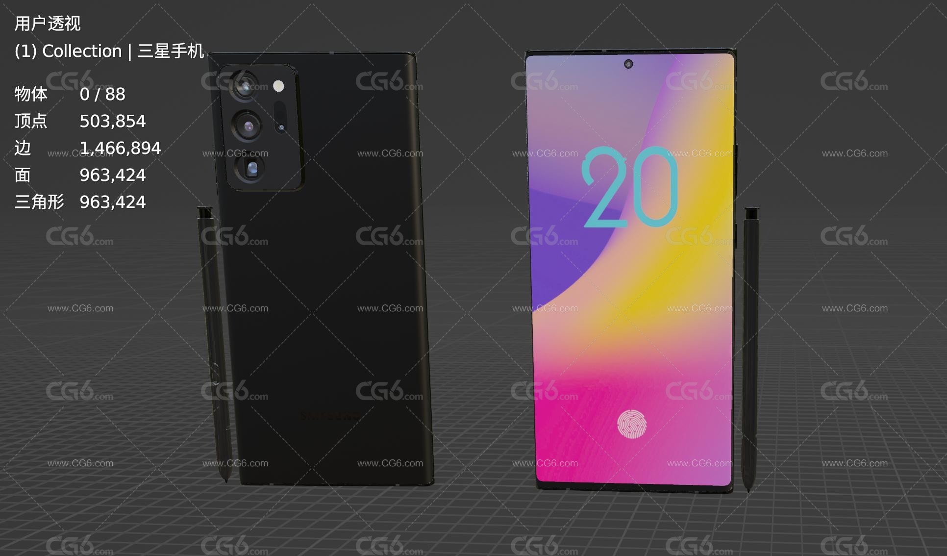 三星手机 智能手机 全面屏大屏手机 三星Note 20手机 Samsung Galaxy手机3D模型-5