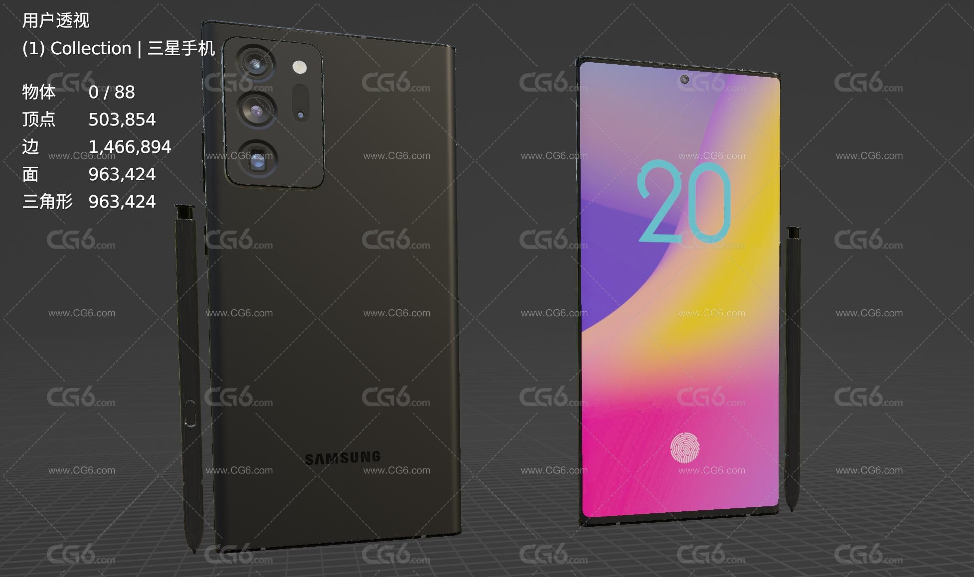 三星手机 智能手机 全面屏大屏手机 三星Note 20手机 Samsung Galaxy手机3D模型-6