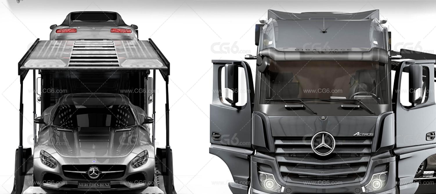 奔驰货车 卡车 Actros 汽车运输车 2013款 有内饰3D模型-3