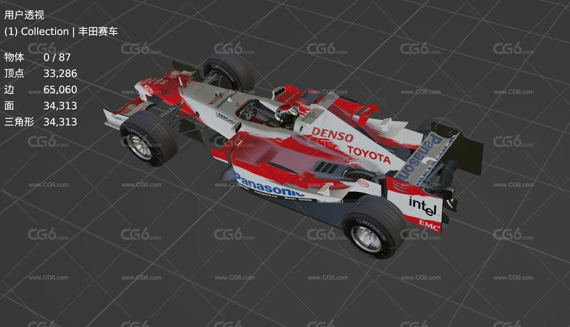 F1方程式赛车 F1电动汽车 电动F1赛车 F1赛车 跑车 一级方程式跑车 丰田TF105赛车3D模型-6