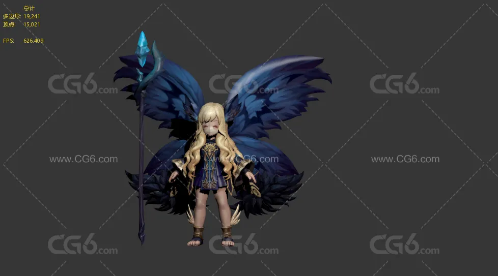蓝色甜心 天使翼  天使法师 美女魔法师 圣骑士 圣战士 女神 圣女3D模型-1