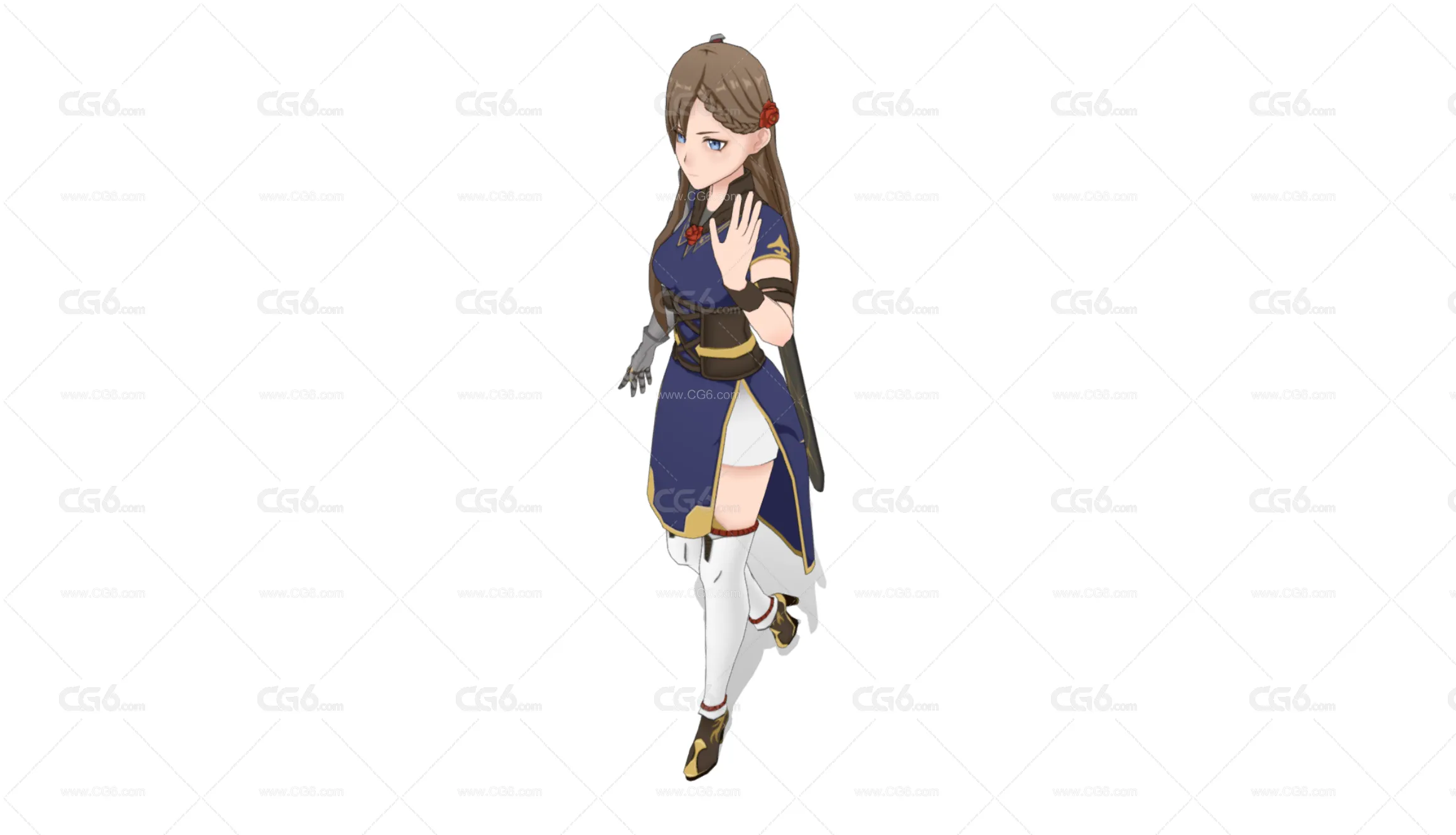 Q版二次元美少女战士 美女武士 漫画小姐姐模型 大眼萌妹子 圣骑士 小萝莉3D模型-2
