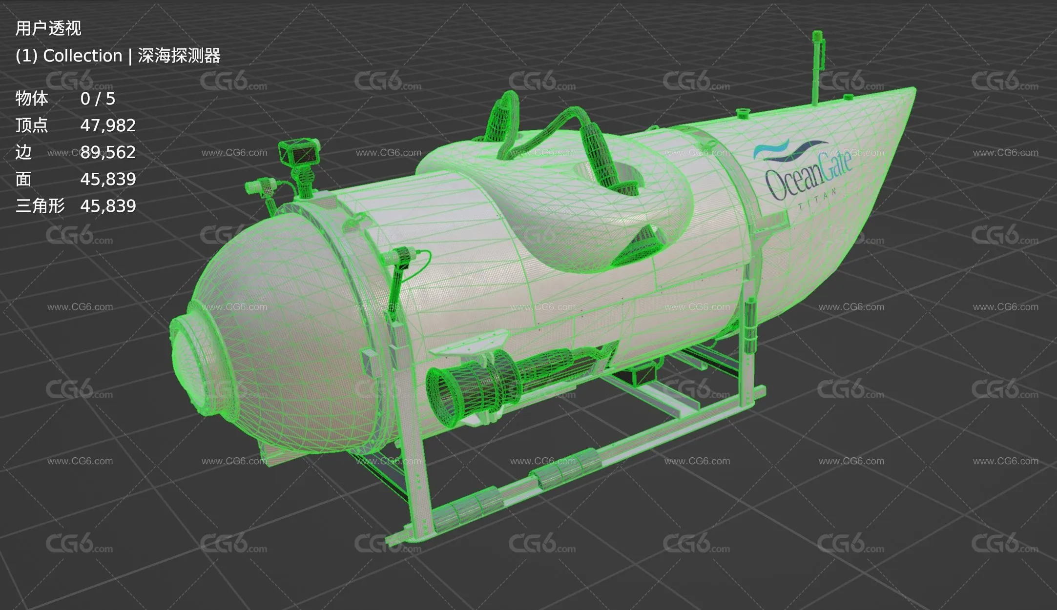 海洋之门泰坦潜水器 科技潜水器 潜艇 深海探测器 深潜器 海底探测器 深海潜航器3D模型-7