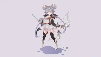 手绘Q版 elmo夜茉 可爱微胖小萝莉 弓箭手 二次元怪物猎人 漫画人物 美少女战士3D模型