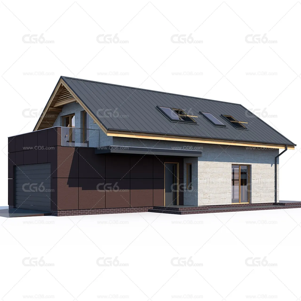 美式房屋 欧式建筑 民居 游戏房屋 欧式城镇 西方建筑 住宅 木板房 欧式房屋3D模型-1