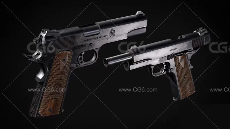 手枪 武器 PBR材质 枪械 次世代 M1911手枪 枪支 武器3D模型-3