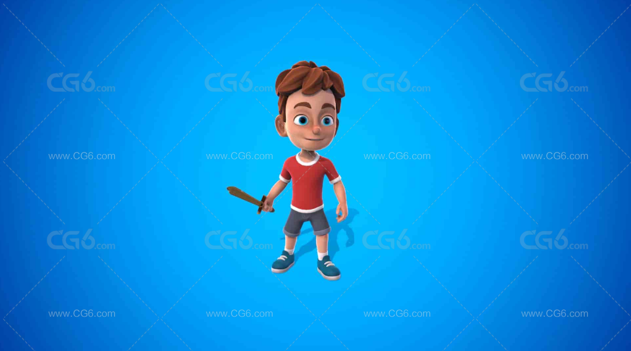 带绑定和动画的卡通小男孩 小孩子 小学生 卡通男孩 小英雄 Boy3D模型-3
