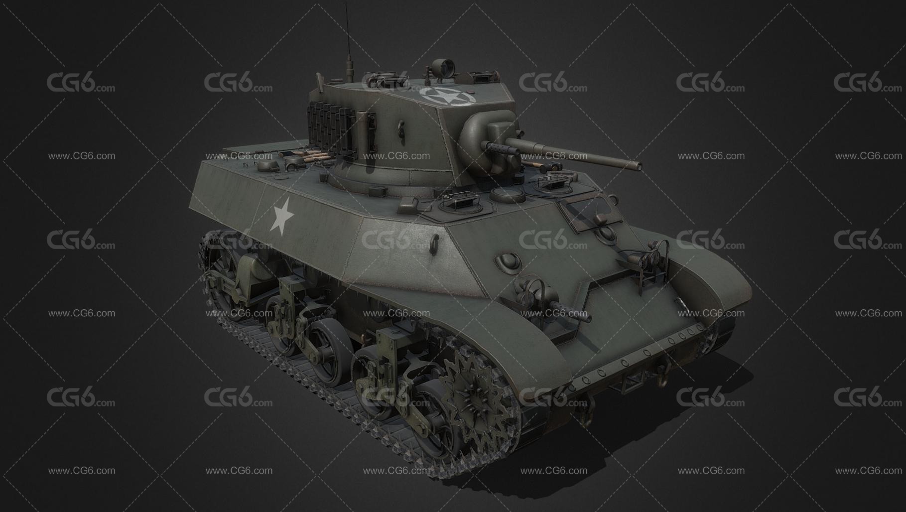 PBR次世代美国M3轻型坦克 Stuart light tank 二战坦克车 美军坦克 装甲车3D模型-4