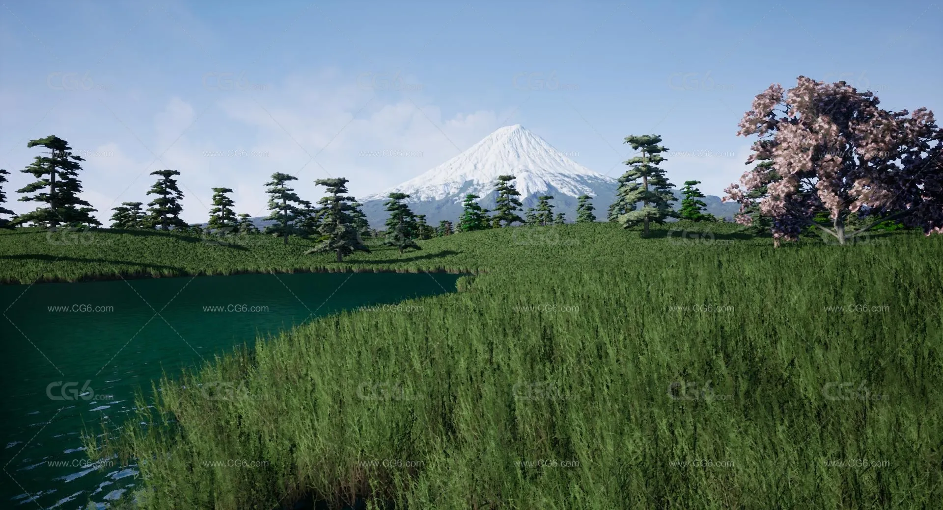 次世代富士山火山湖泊小岛雪山积雪林地植被 山区美景 西湖 度假区枫叶 红叶 森林 冰山3D模型 -8