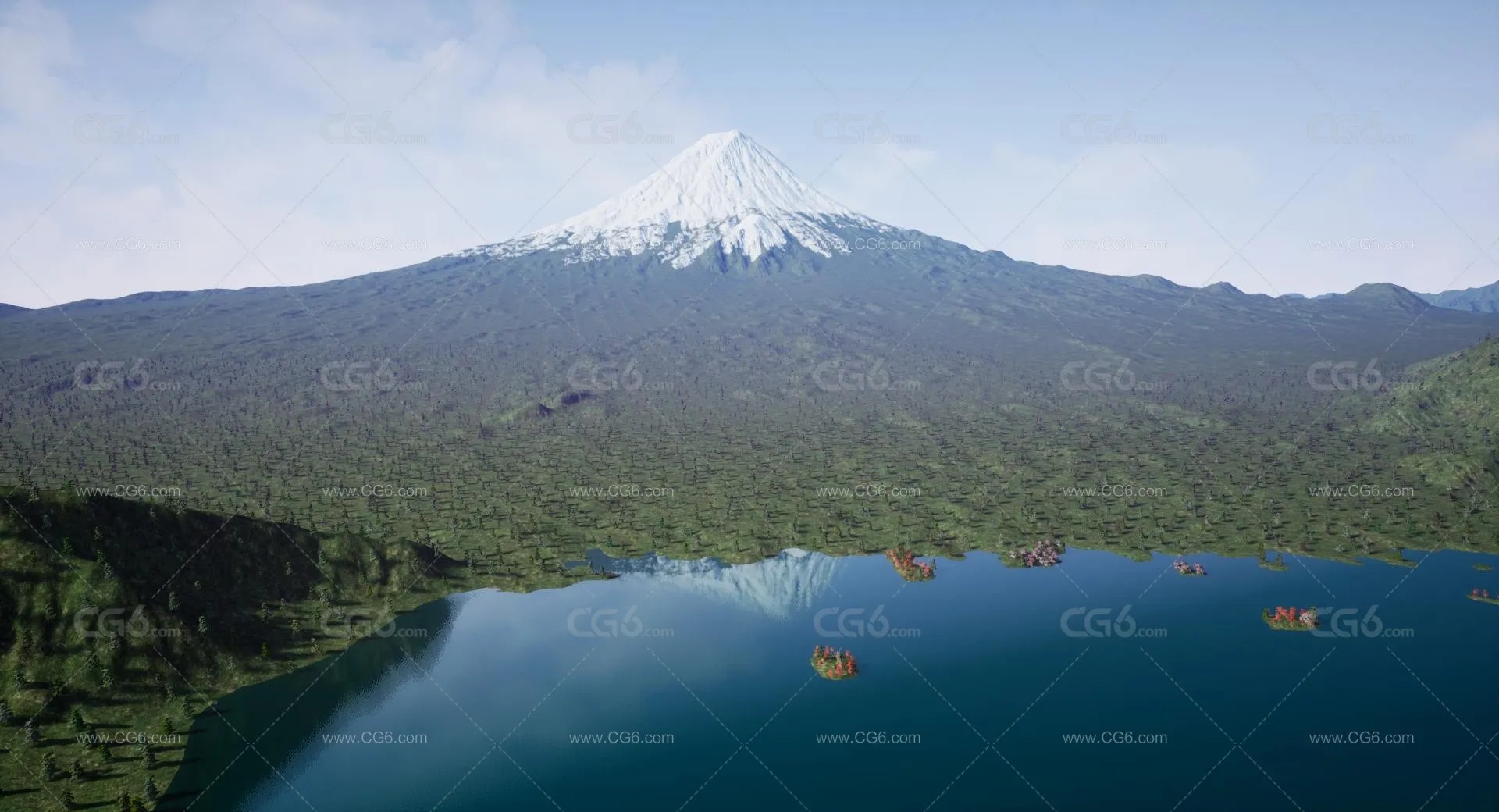 次世代富士山火山湖泊小岛雪山积雪林地植被 山区美景 西湖 度假区枫叶 红叶 森林 冰山3D模型 -7