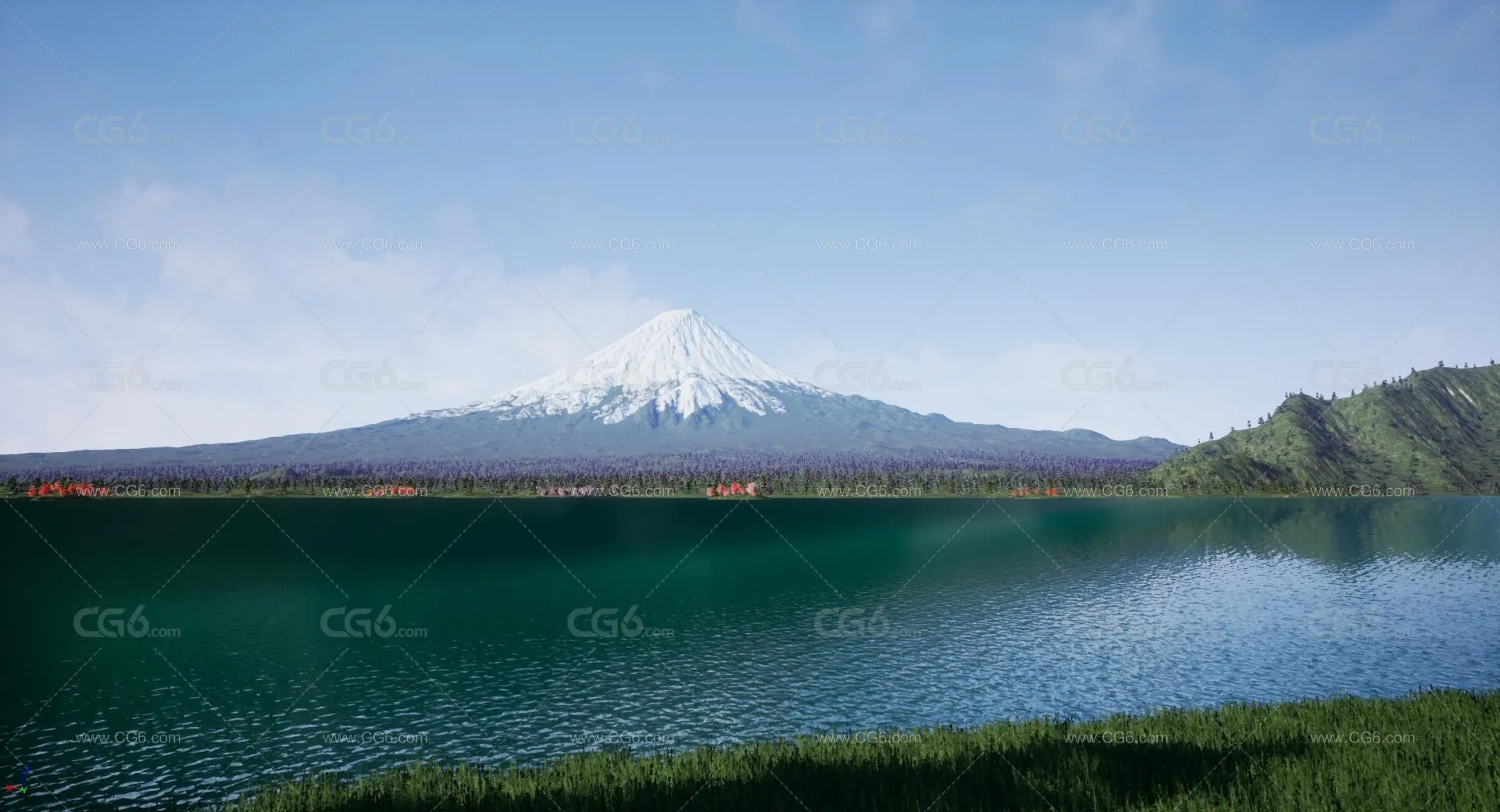 次世代富士山火山湖泊小岛雪山积雪林地植被 山区美景 西湖 度假区枫叶 红叶 森林 冰山3D模型 -4