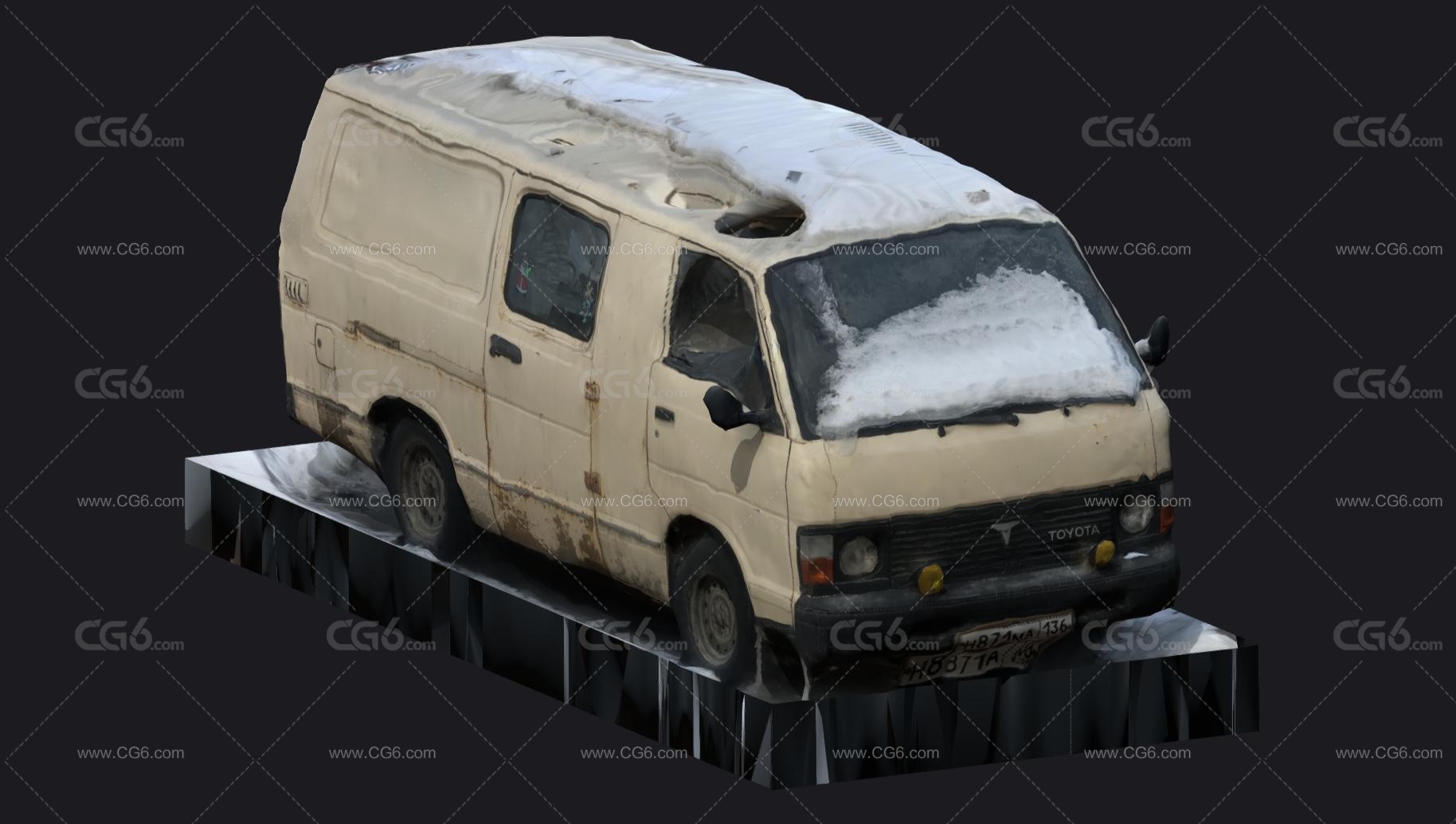 丰田汽车 旧汽车 雪地里破汽车 面包车 商务车3D模型-4