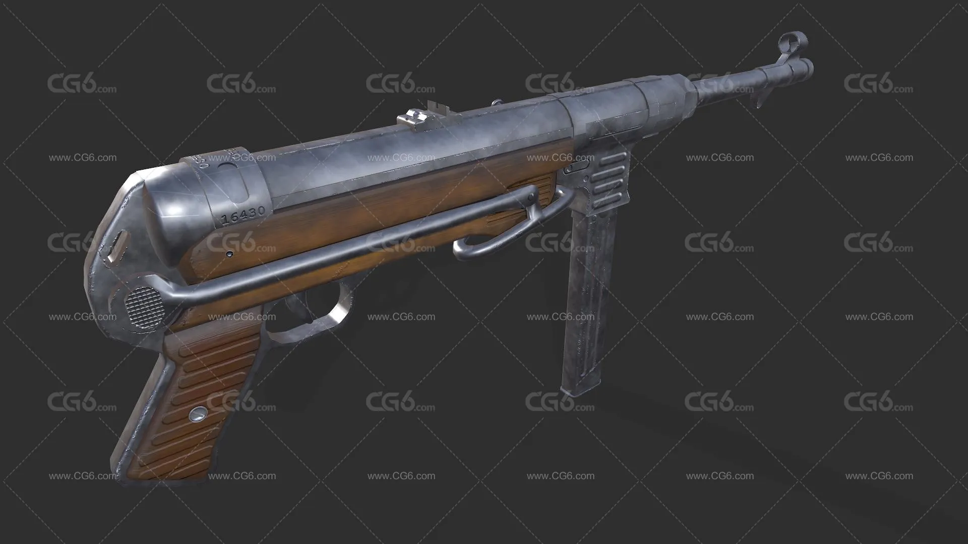 LowPolyMP40SMG冲锋枪 MP40冲锋枪 游戏枪械 武器 自动武器 机枪 歪把子 二战冲锋枪3D模型-4