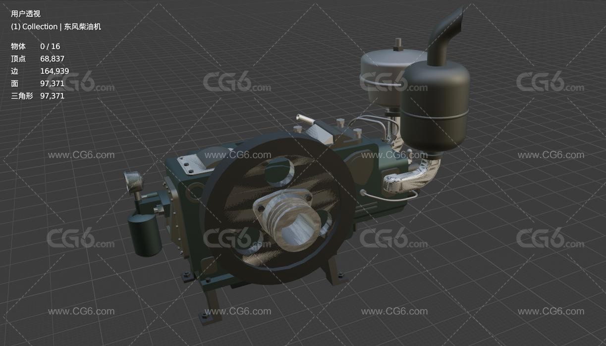 东风柴油机 柴油发动机 压缩发动机 内燃机 卡通发动机3D模型-6