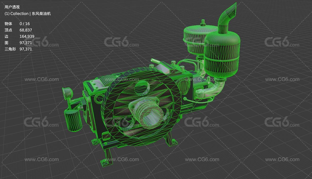 东风柴油机 柴油发动机 压缩发动机 内燃机 卡通发动机3D模型-7