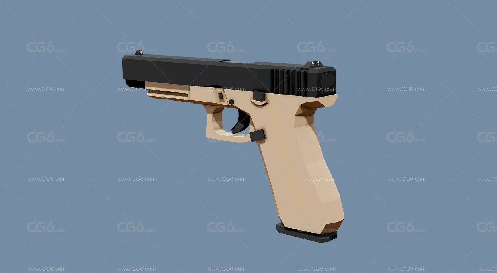 LowPoly低模卡通手枪 警用手枪 自动手枪 游戏枪械3D模型-1