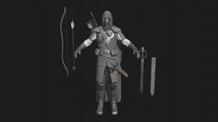 PBR次世代弓箭手 服装 披风武士  游戏角色 兜帽 刺客 男人 剑客 骑士 中世纪战士 铠甲盔甲射手