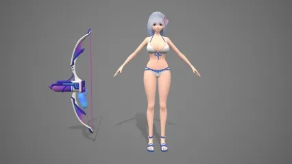 卡通手绘二次元泳装美女 沙滩美女 弓箭手 泳装美少女 小萝莉 比基尼萌妹子 小姐姐 御姐 性感美女游戏角色模型